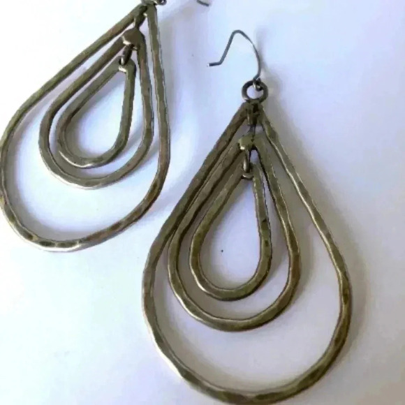 Vintage Steel hammered teardrops dangle earrings - Picture 1 of 7